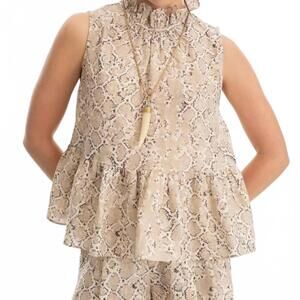 NEW LANHTROPY daisy metallic linen top in snake print
